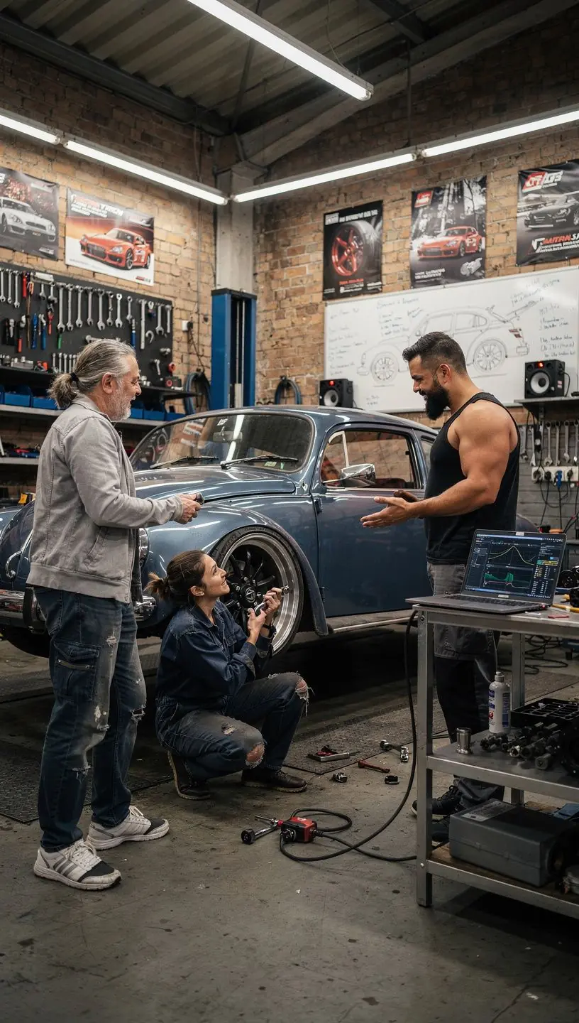 Hochleistungsfahrzeug mit individuell angepasstem Motortuning in einer deutschen Tuning-Werkstatt.
